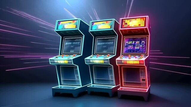 Retro Arcade Design with Neon Lights and Pixel Art