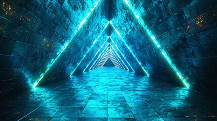 Hypnotic Neon Triangle Tunnel with Glowing Endless Loop Illusion
