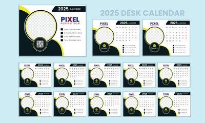 Simple & minimalist company desk calendar design template 12-month pages design.