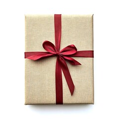 Wrapped gift box tied with red ribbon isolated on white