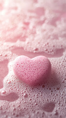 Obraz premium Heart shaped soap suds create whimsical and playful scene, surrounded by soft pink bubbles that evoke sense of joy and relaxation