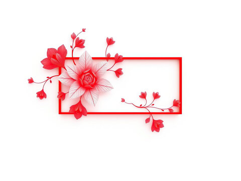 stylized abstract red rectangle with floral elements, red accent wall, stylized flowers, colorful background, modern home decor