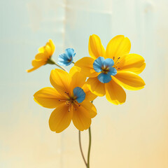 Fototapeta premium Sunny yellow and serene blue flowers on a textured background, texture, sunny
