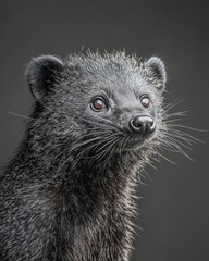 Mystic portrait of Binturong, copy space on right side, Headshot, Close-up View, isolated on white background