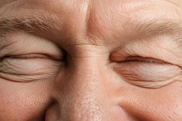 Close-up of smiling man with eyes closed, expressing joy and contentment in natural light