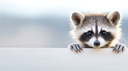 Obraz premium A raccoon peeking over the edge of a white fence