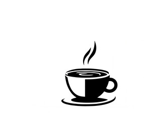 Obraz premium Symbolic black and white isolated vector illustration of hot coffee in a cup on a white background with copy space.