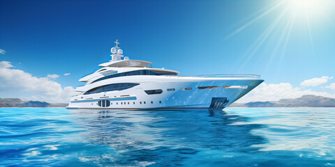 Fototapeta premium Luxury Yacht Cruising in Blue Waters on a Sunny Day.