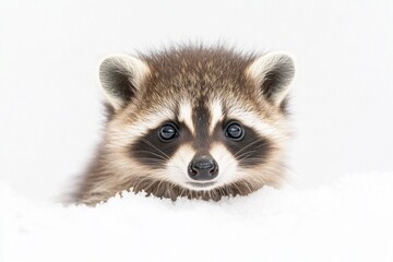 Obraz premium Mystic portrait of baby Common Raccoon in studio, copy space on right side, Headshot, Close-up View, isolated on white background