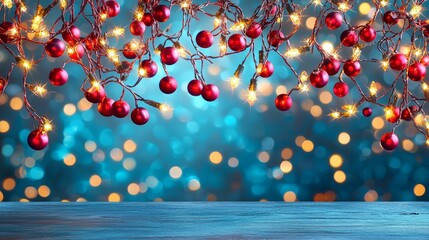 A bunch of red christmas lights hanging from a tree