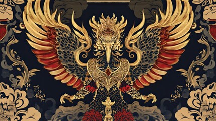 Naklejka premium A Golden Winged Creature with Intricate Design