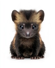 Fototapeta premium Mystic portrait of baby Common Palm Civet, copy space on right side, Headshot, Close-up View, isolated on white background