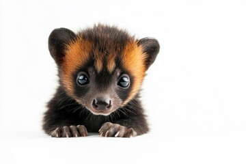 Obraz premium Mystic portrait of baby Civet Luwak in studio, copy space on right side, Headshot, Close-up View, isolated on white background