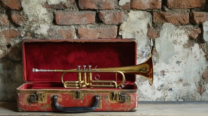 Fototapeta premium Vintage trumpet in a red case.