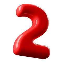 3D Glossy Red Number 2