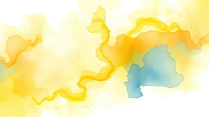 Obraz premium Whimsical yellow and blue swirls dancing in silver clouded watercolor, yellow, silver, blue, clouded, watercolor