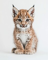 Naklejka premium the baby Lynx pardinus, portrait view, white copy space on right, Isolated on white Background