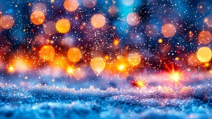 Obraz premium a blue and orange christmas background with stars and snowflakes
