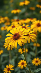 Obraz premium Close-up of yellow rudbeckia blooming in a garden, seasonal, beautiful, plant, detail