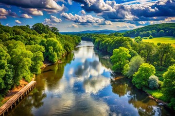 Fototapeta premium Vintage Style Photography of the Potomac River from a Bridge Near Shepherdstown, West Virginia with Scenic Views and Lush Natural Surroundings