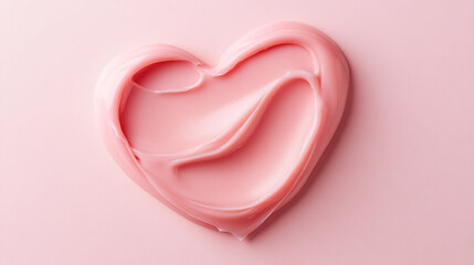 Obraz premium Heart-shaped pink cream spread on a soft surface, highlighting smooth texture and gentle color in a romantic setting