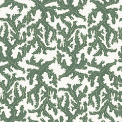 Swirling vintage leaf texture seamless vector pattern background. Elegant hand-drawn acanthus leaves foliage green backdrop. Dense medieval style botanical nature repeat. Textural all over print.