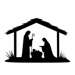 Silhouette Christmas Nativity Scene Vector Illustration