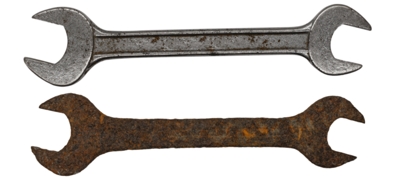 Old wrench isolated on white, Corrosion