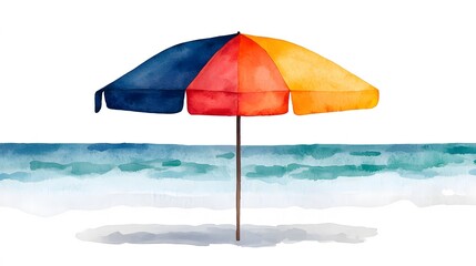 Obraz premium Colorful beach umbrella tropical beach digital art calm ocean environment artistic viewpoint summer vibes with beach equipment