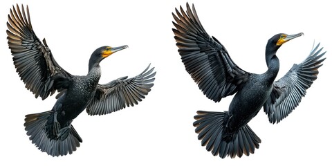 Obraz premium Cormorants in flight nature reserve wildlife photography outdoor aerial view avian behavior