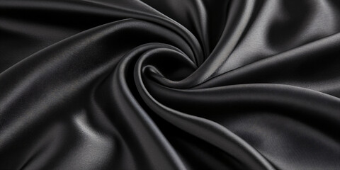 Fototapeta premium Shiny smooth luxury black satin and silk fabric. Template design for backgrounds, backdrops and wallpapers with space for text. Funeral and dramatic style