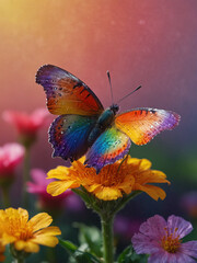 Fototapeta premium Vibrant Rainbow Butterfly on a Blooming Flower