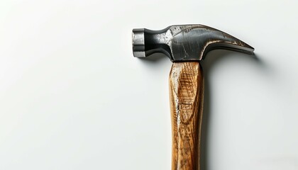 a hammer with a wooden handle and teeth on the other side on a white background