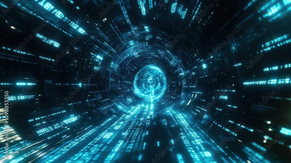 Poster data technology foundation. visualization of big data. data flow. encoded information. matrix-style 