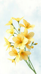 Fototapeta premium Simple yellow flowers on a watercolor backdrop, stem, vibrant, design, leaf, texture