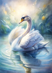 Obraz premium watercolor painting of swan in water