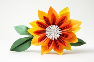 Fototapeta premium wildlife and nature holiday or change in season concept paper origami isolated on white background of a mulit colored floral wreath made with flowers, with copy space, simple starter craft for kids 