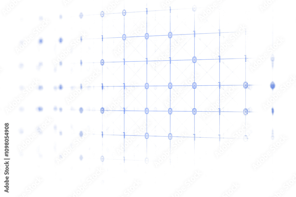 Poster Abstract grid pattern with blue lines, clean design on white background, futuristic and minimalistic concept of technology and cyberspace. 3D Rendering.
