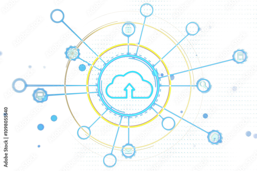 Poster digital cloud icon with network connections, holographic style, isolated on white background, concep
