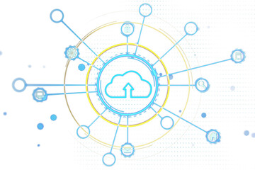 Digital cloud icon with network connections, holographic style, isolated on white background, concept of virtual data technology. 3D Rendering.