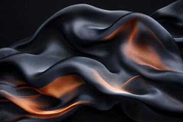 Obraz premium Shiny smooth luxury fabric waves black and pink. Banner template for backgrounds, backdrops and wallpapers design with space for text. Futuristic rich 3d style