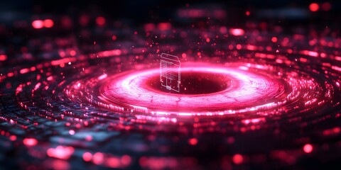 A glowing vortex with digital elements, suggesting a futuristic or technological theme.