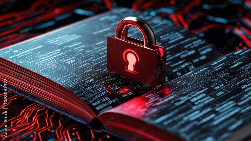 Poster secure digital environment with password protected lock on circuit board