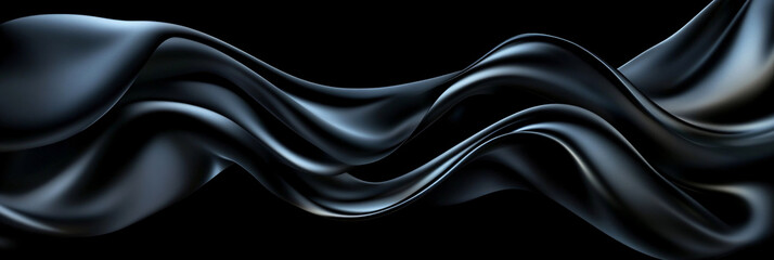 Obraz premium Shiny smooth luxury black blue waves background. Template banner design for backdrops and wallpapers with space for text. Futuristic 3d style