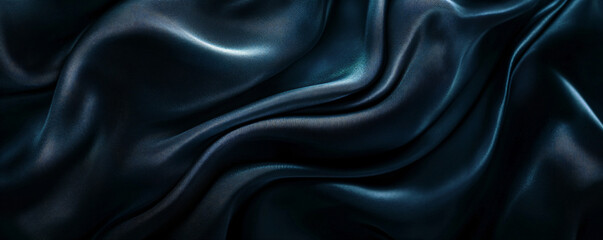 Fototapeta premium Shiny smooth luxury black blue waves background. Template banner design for backdrops and wallpapers with space for text. Futuristic 3d style