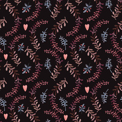 Obraz premium Seamless watercolor pattern with decorative branches, leaves and red berries. Stylized floral abstract ornament. For printing on fabric, textile, wrapping paper