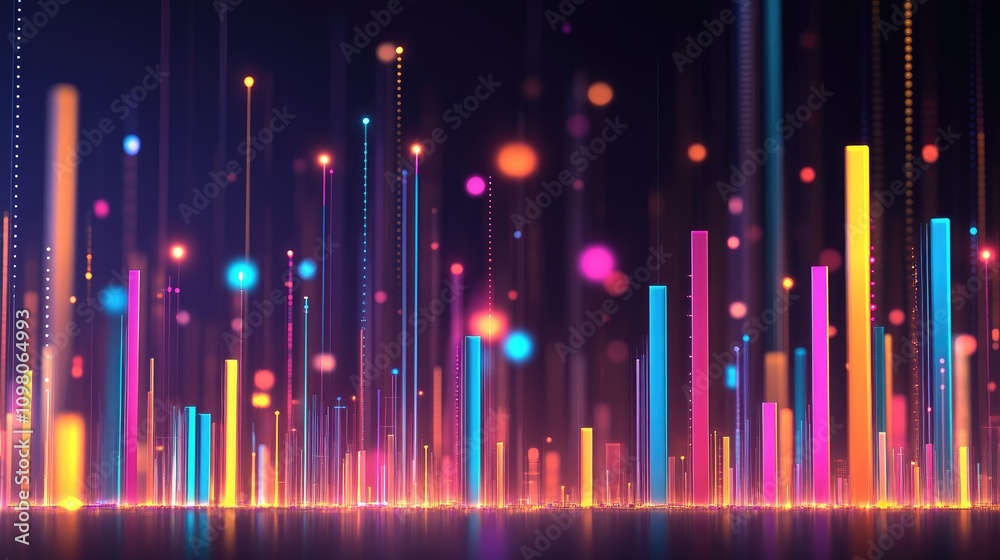 Poster abstract data streams flowing on a dark matrix background