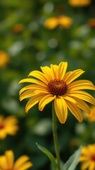 Obraz premium Close-up of yellow rudbeckia blooming in a garden, detail, beautiful, plant, close-up, bloom