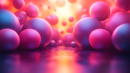 Abstract background with glowing spheres in pink and blue hues.