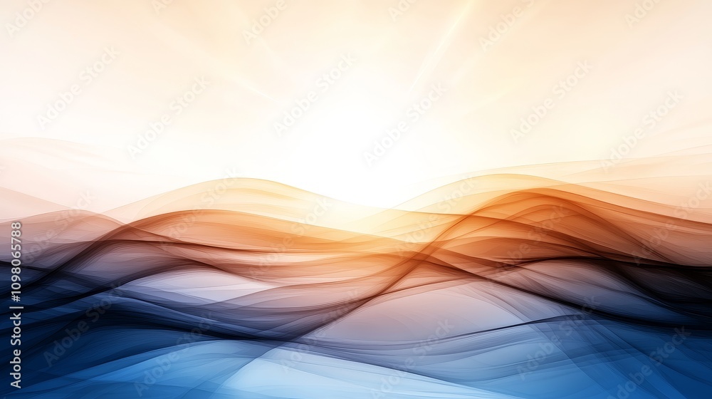 Poster soft and serene abstract digital scene with gentle gradient waves in warm and cool tones for relaxin